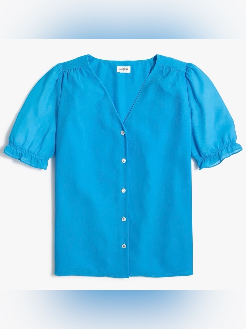 J. Crew Women's Blue V-neck Puff Sleeve Blouse NWT